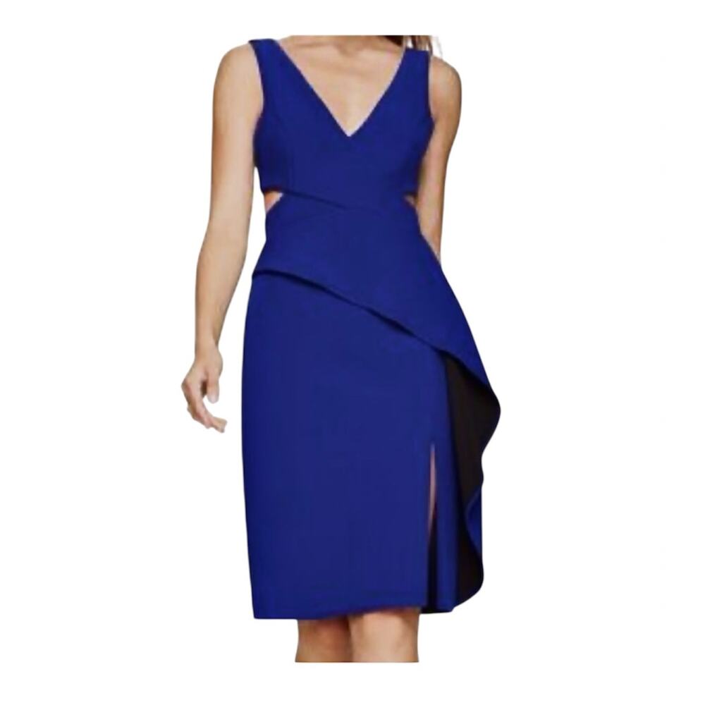 BCBGMaxAzria 02 Riya cutout peplum v neck cocktail dress D2 2329